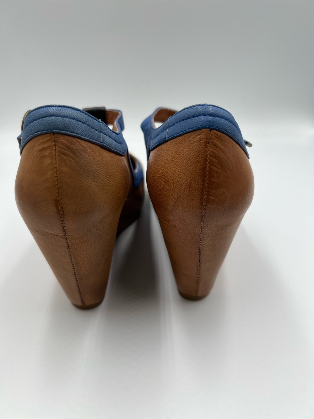 Jeffrey Campbell Darnell wedge t-strap shoe leather pump brown blue black 8 - Picture 5 of 6